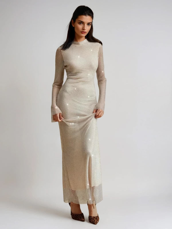 Aingeal Long Sleeve Crystal Maxi Dress In White