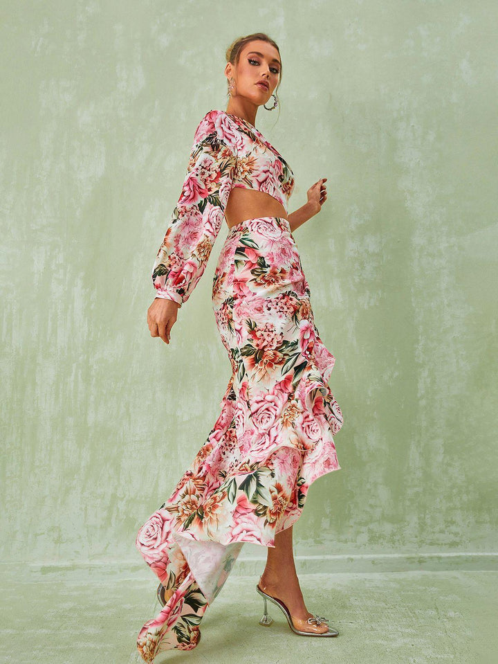 Aiyana One Shoulder Floral Maxi Dress In Pink - Mew Mews