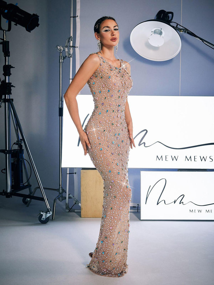 Alfredo Scoop Neck Rhinestone Maxi Dress - Mew Mews