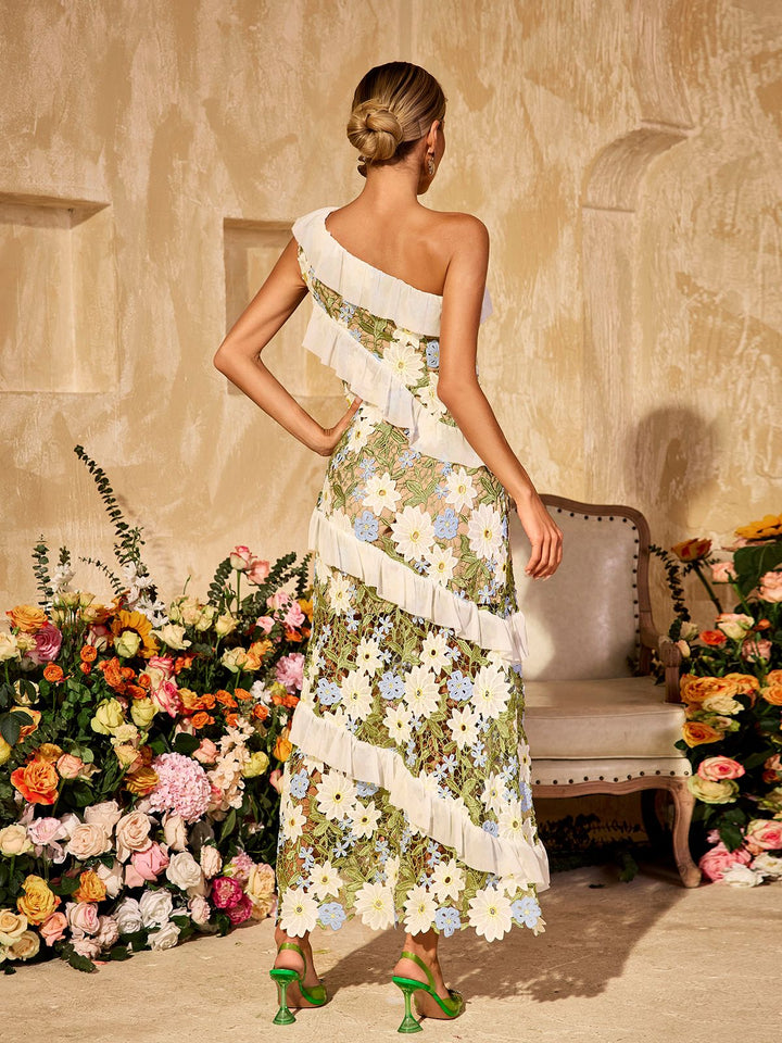 Aliona One Shoulder Flower Embroidered Maxi Dress Mew Mews Aliona One Shoulder Flower Embroidered Maxi Dress Mew Mews