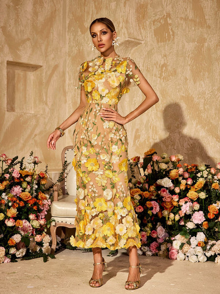 Alirio Embroidered Flower Midi Dress Mew Mews Alirio Embroidered Flower Midi Dress Mew Mews