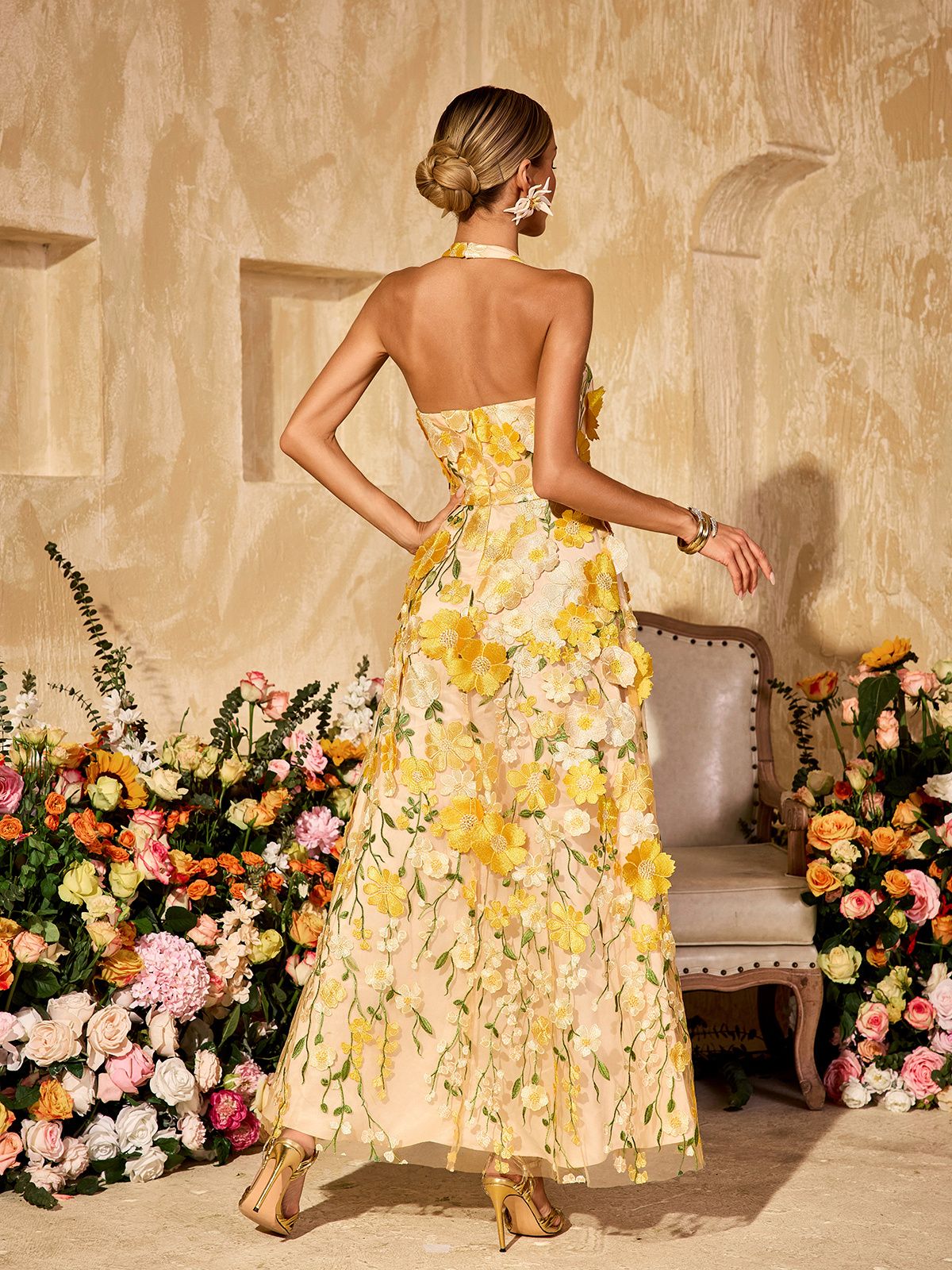 Alirio Halterneck Embroidered Flower Maxi Dress Mew Mews Alirio Halterneck Embroidered Flower Maxi Dress Mew Mews
