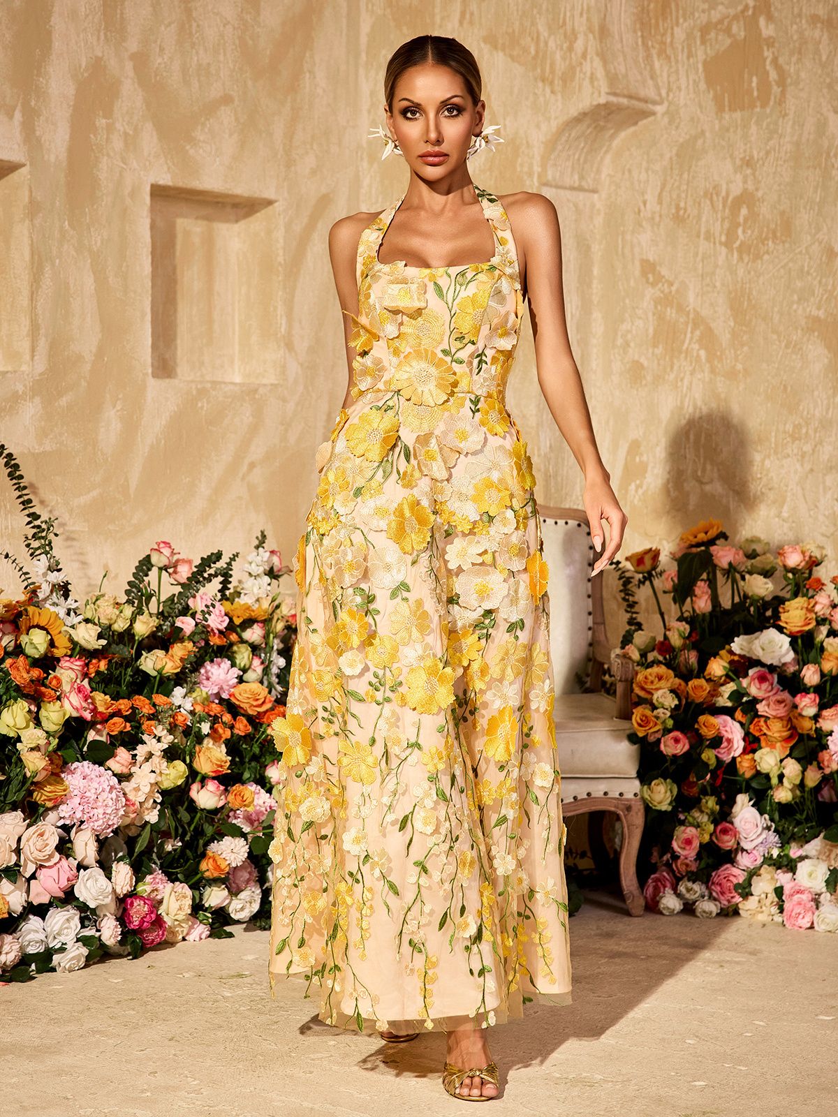 embroidered flower maxi dress Wildflower Romance Embroidered Maxi Dress