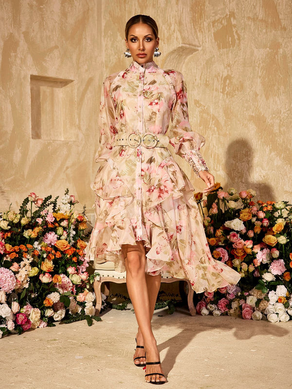 Alodia Puff Sleeves Printed Midi Dress