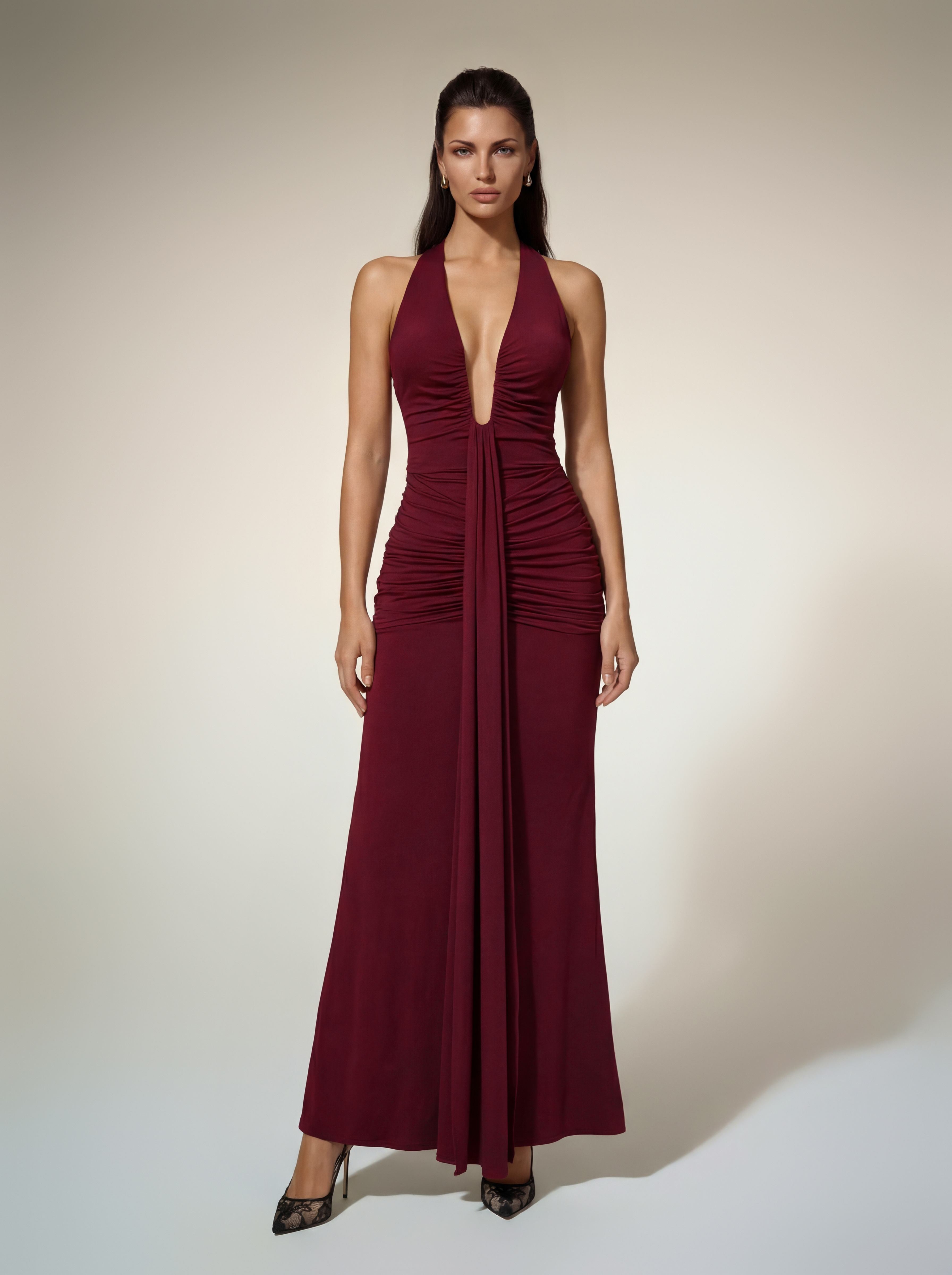 wine halter neck dress Alice Burgundy Halter Neck Mini Dress - 6