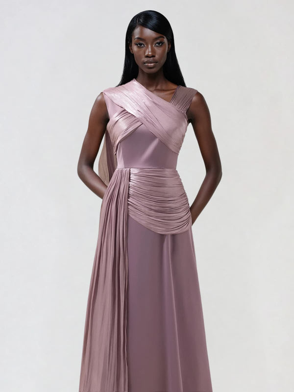 Anathema Ruched Draped Satin Maxi Dress