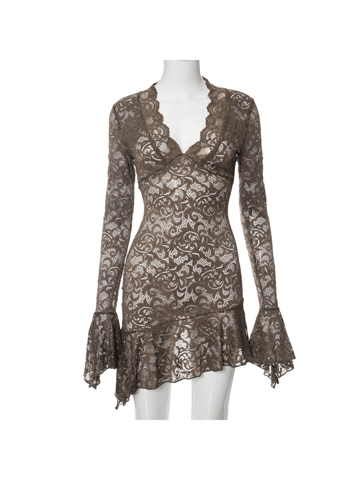 Angharad V Neck Lace Mini Dress - Mew Mews