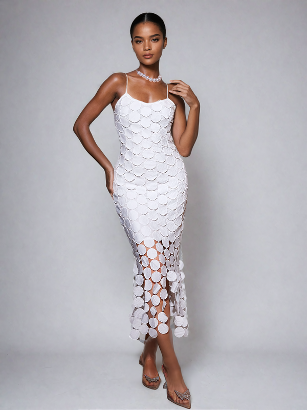 Annick Spaghetti Circle Cutout Midi Dress In White