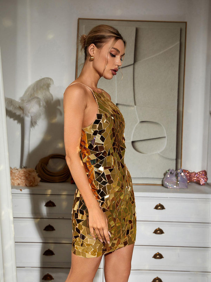 April Embellished Mini Dress In Gold – Mew Mews