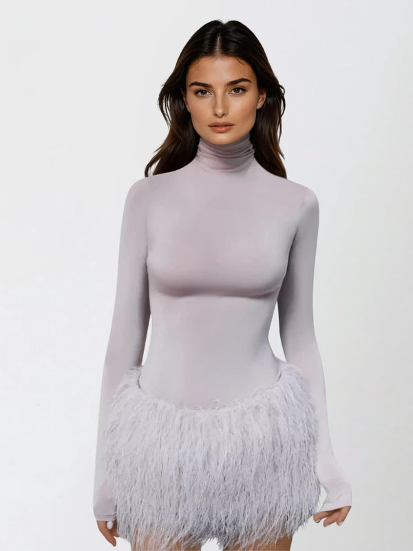 Ardita High Neck Feather Skirt Set In Pink