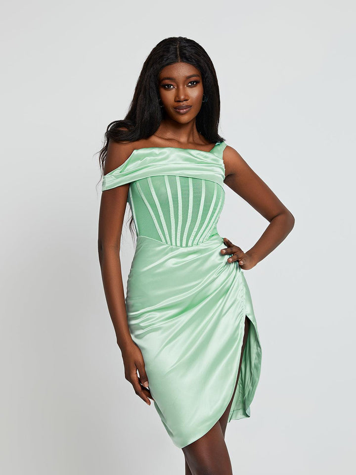 Ariella Satin Corset Dress In Mint - Mew Mews