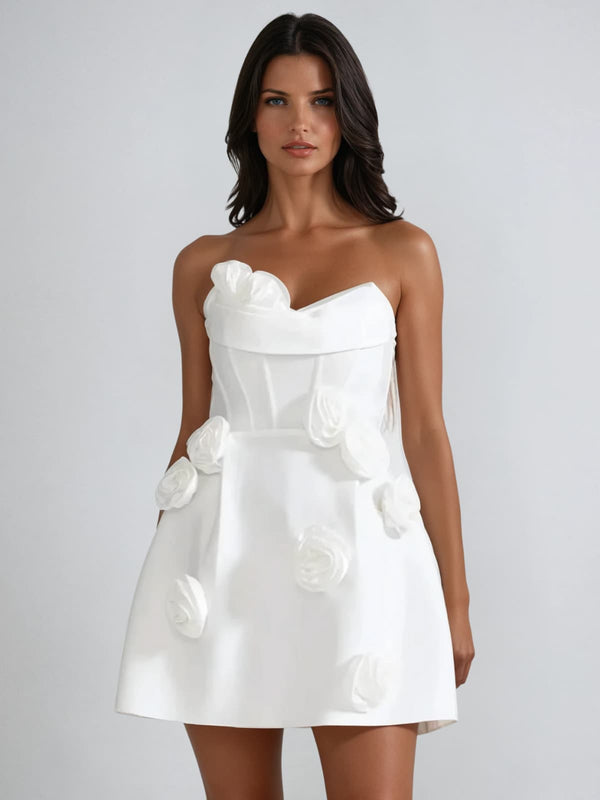 Arushi Strapless Flower Bandage Mini Dress In White
