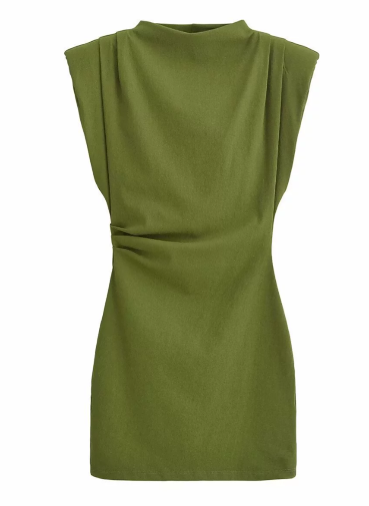 Aryvyn Sleeveless Ruched Mini Dress In Olive Green Mew Mews Aryvyn Sleeveless Ruched Mini Dress In Olive Green Mew Mews