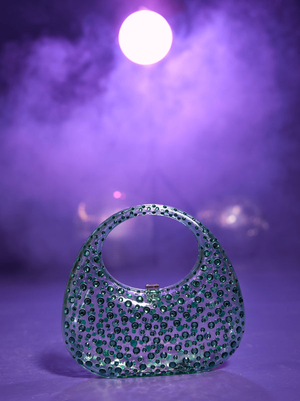 Asher Clear Embellished Bag In Green
