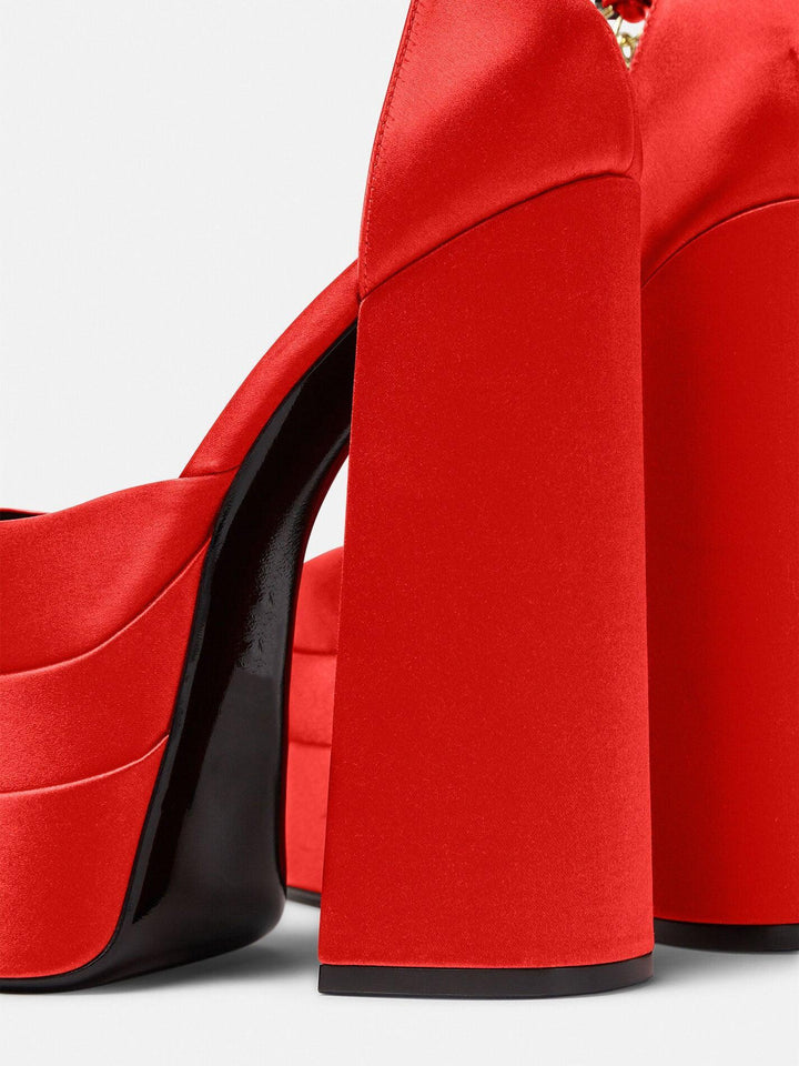 Aspen Satin Platform Pumps In Red - Mew Mews