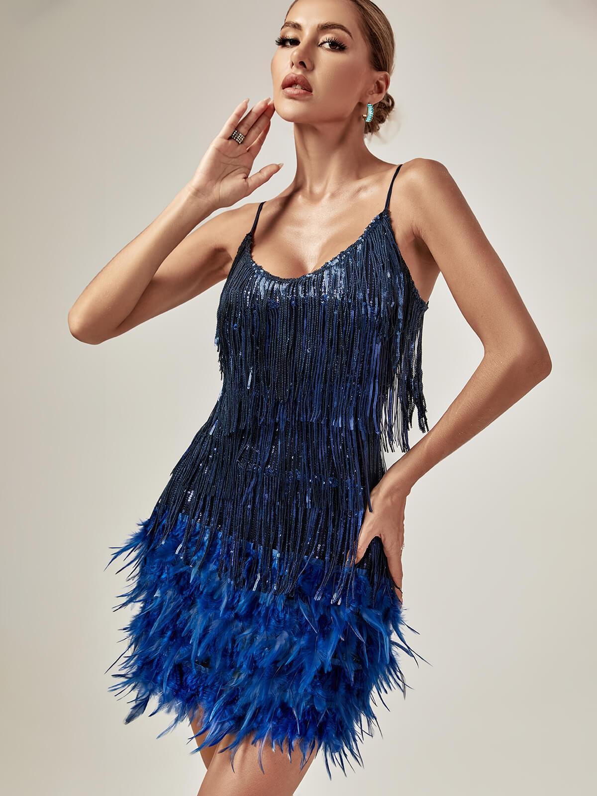 Austyn Tassel Feather Mini Dress In Royal Blue – Mew Mews