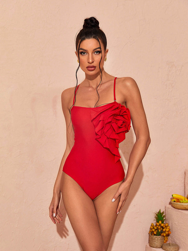 Axel Flower Embellished Swimsuit In Red