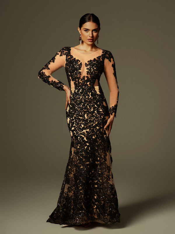 Ayesha Long Sleeve Lace Sequin Maxi Dress