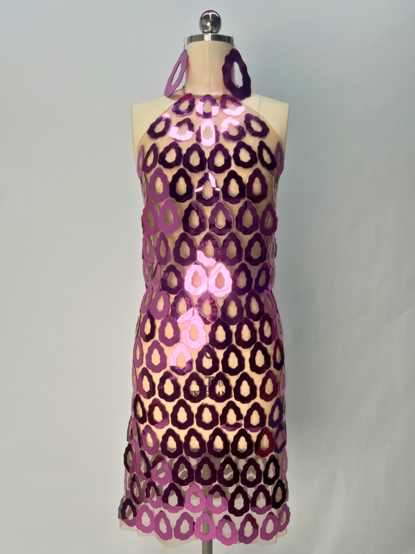 Badel Halterneck Acrylic Mesh Mini Dress