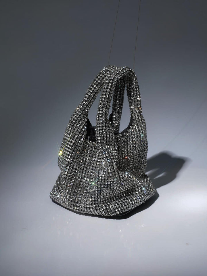 Bellatrix Crystal Bucket Bag In Silver - Mew Mews