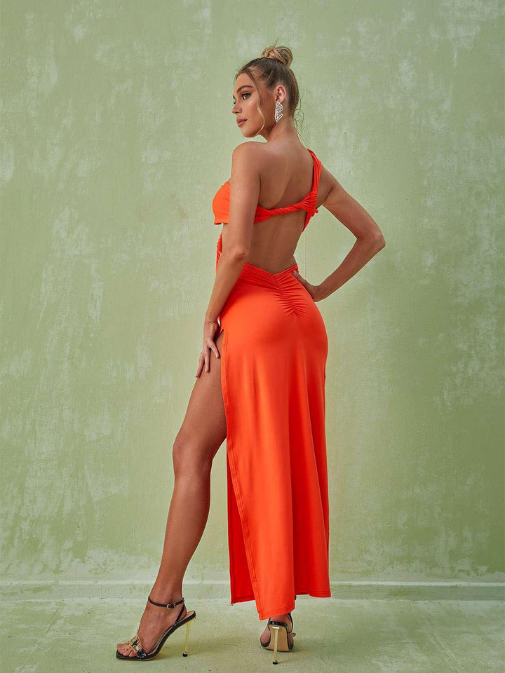 Berenice One Shoulder Cutout Maxi Dress In Orange - Mew Mews