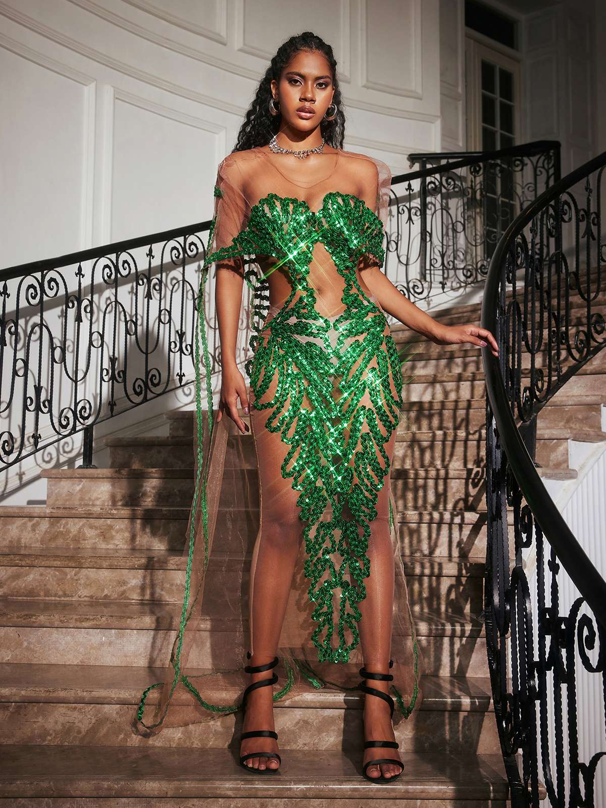 i'll be your queen sequin maxi dress Mew Mews Blondene Cutout Sequin Embellished Maxi Dress