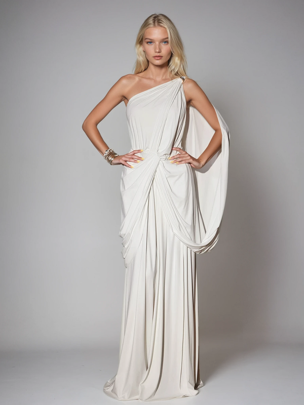 Branwen One Shoulder Ruched Split Maxi Dress