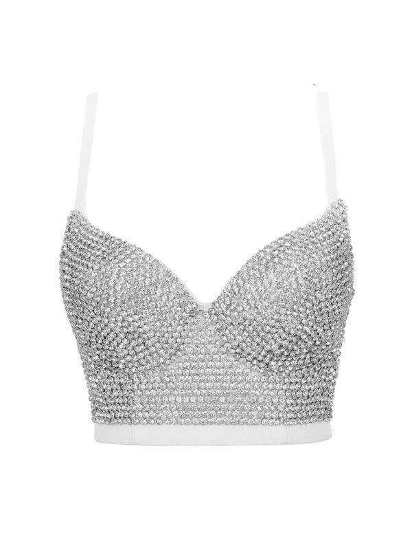 Brianna Crystal Bustier Top In White - Mew Mews