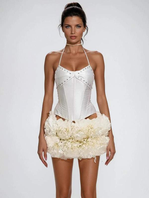 Briethorn Flower Pearl Fringe Skirt Set