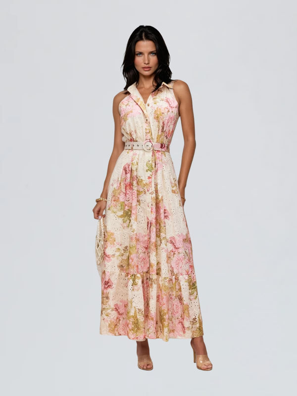 Caelira Folded Collar Printed Maxi Dress
