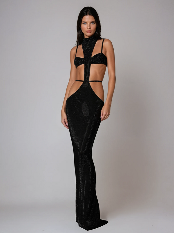 Caelum Rhinestone Cutout Maxi Dress