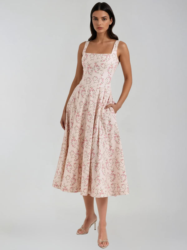 Caelyr Sleeveless Floral Printed Midi Dress