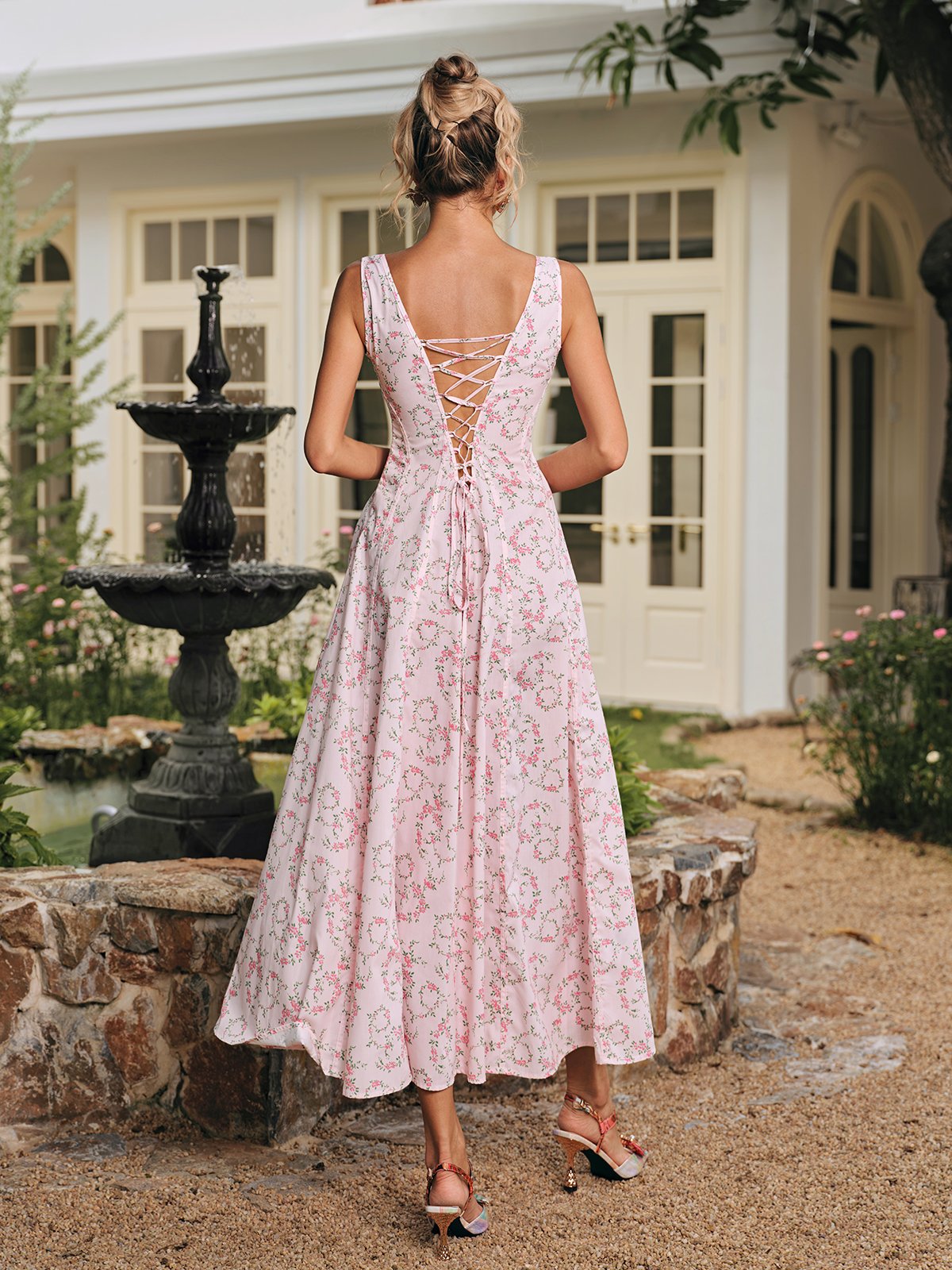 Caelyr Sleeveless Floral Printed Midi Dress – Mew Mews