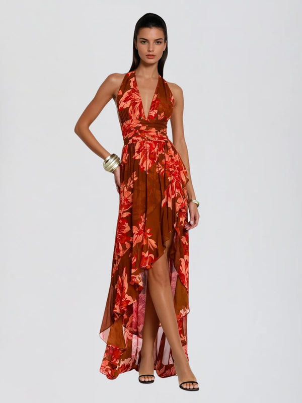 Calara Backless Floral Printed Maxi Dress
