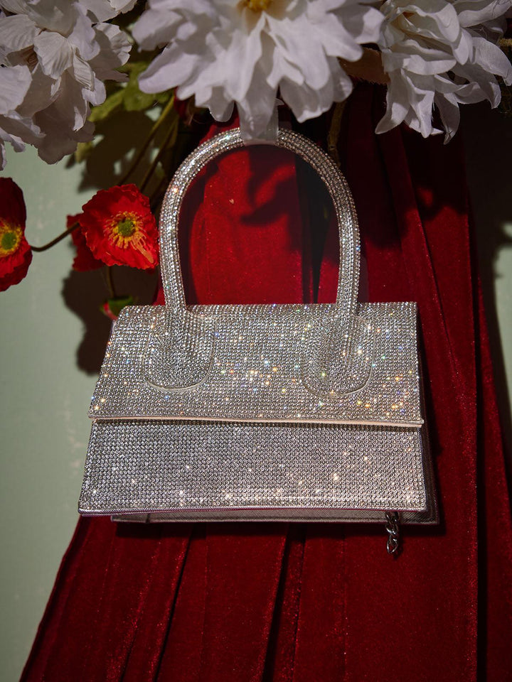 Caleo Crystal Clutch In Silver - Mew Mews