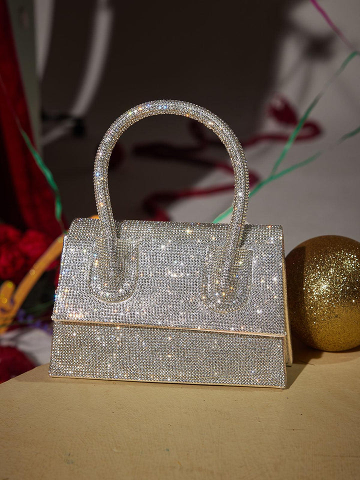 Caleo Crystal Clutch In Silver - Mew Mews