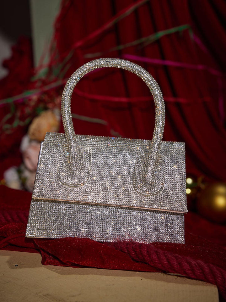 Caleo Crystal Clutch In Silver - Mew Mews