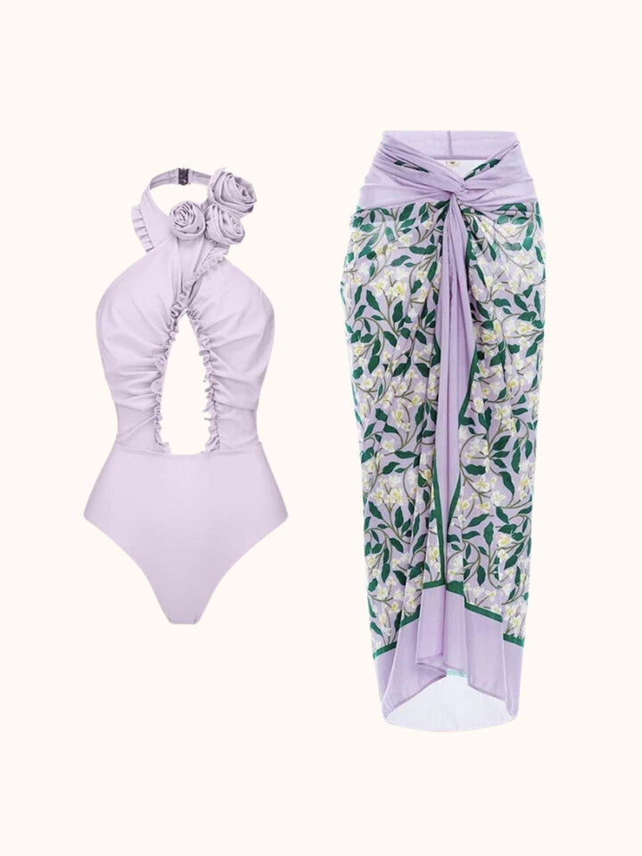 Cally Halterneck Swimwear Two Piece Set In Lilac - Mew Mews