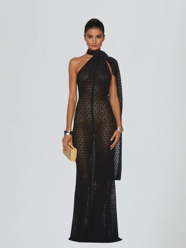 Calore Backless Shawl Cutout Maxi Dress In Black