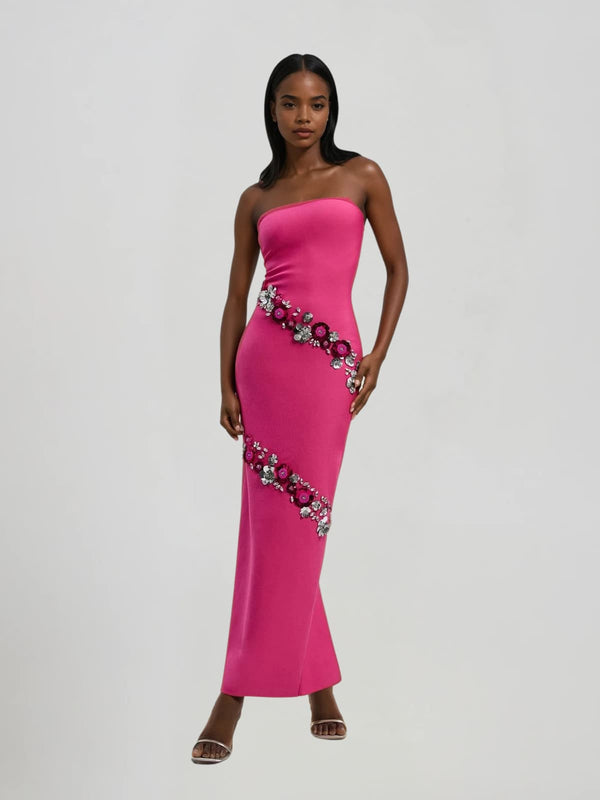Cascada Strapless Flower Bandage Maxi Dress