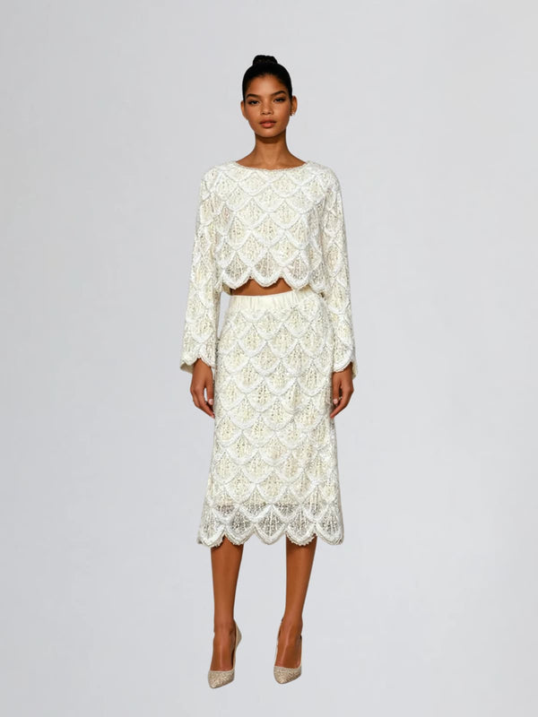 Caspin Long Sleeve Pearl Skirt Set