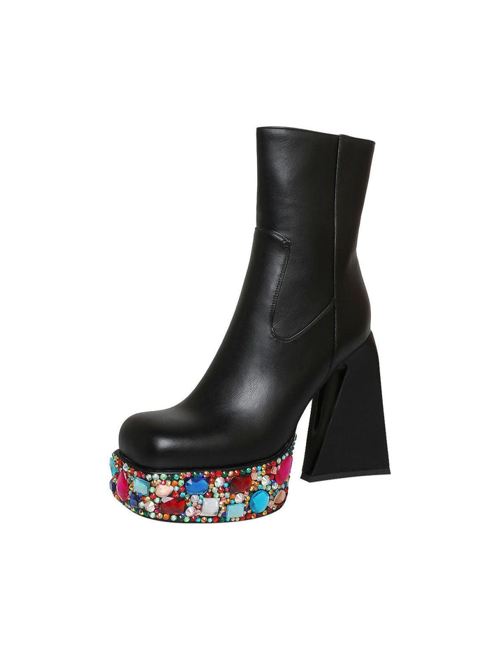 Cecile Multi Rhinestone Boots In Black - Mew Mews