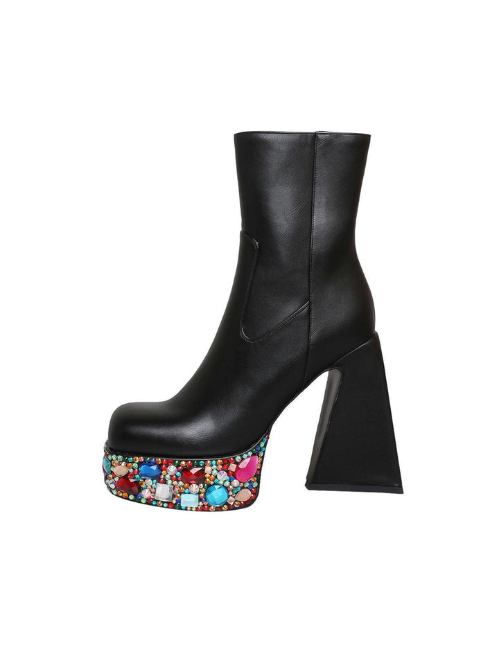 Cecile Multi Rhinestone Boots In Black - Mew Mews