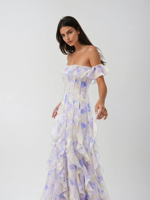 Cedron Off Shoulder Floral Ruffle Maxi Dress