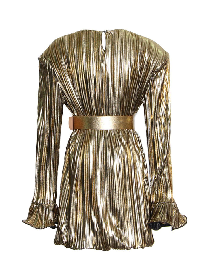 Cerelia Long Sleeve Buckled Mini Dress In Gold - Mew Mews Fashion