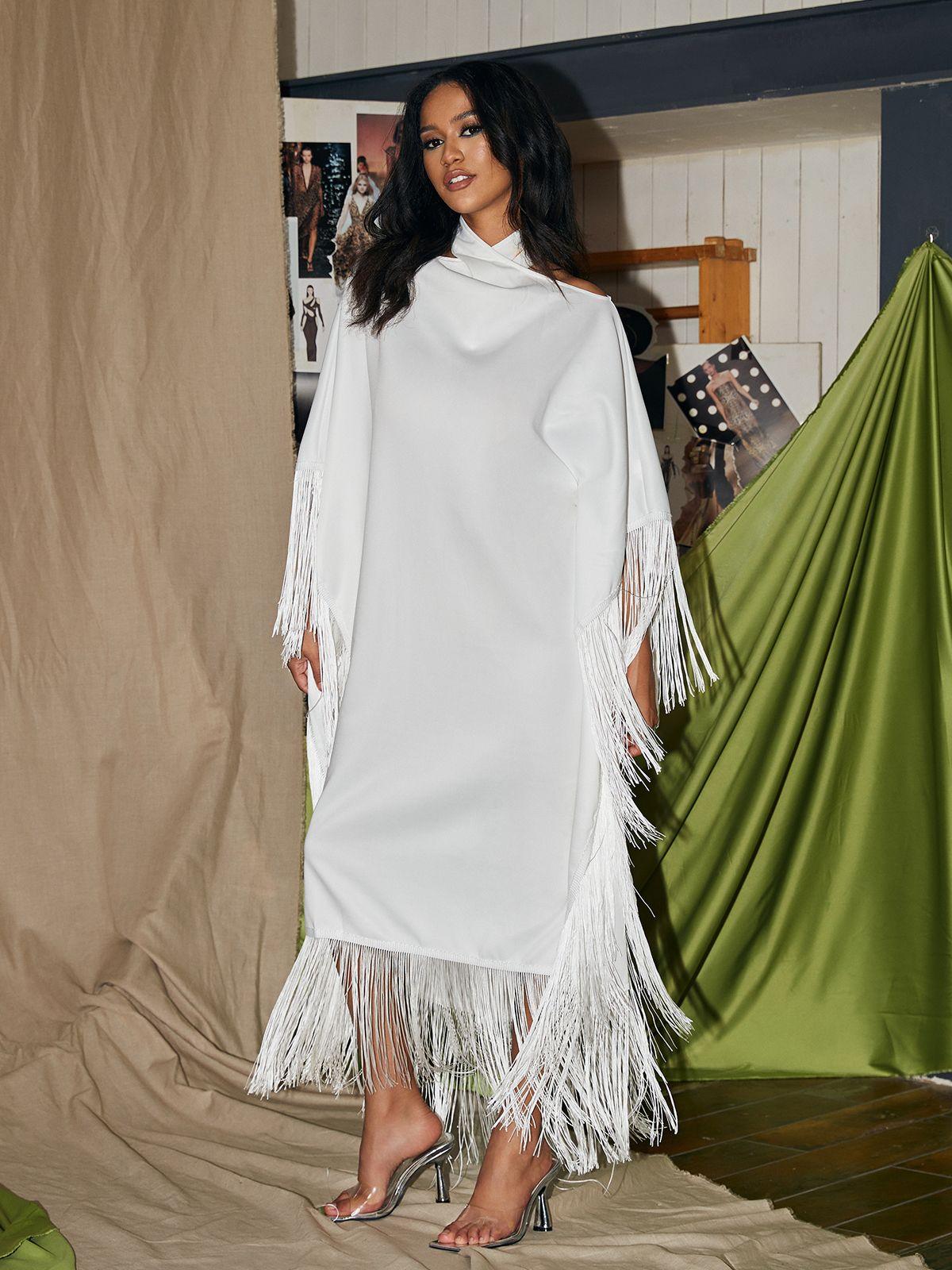 Women Multicolour Striped Fringe Lace Kaftan