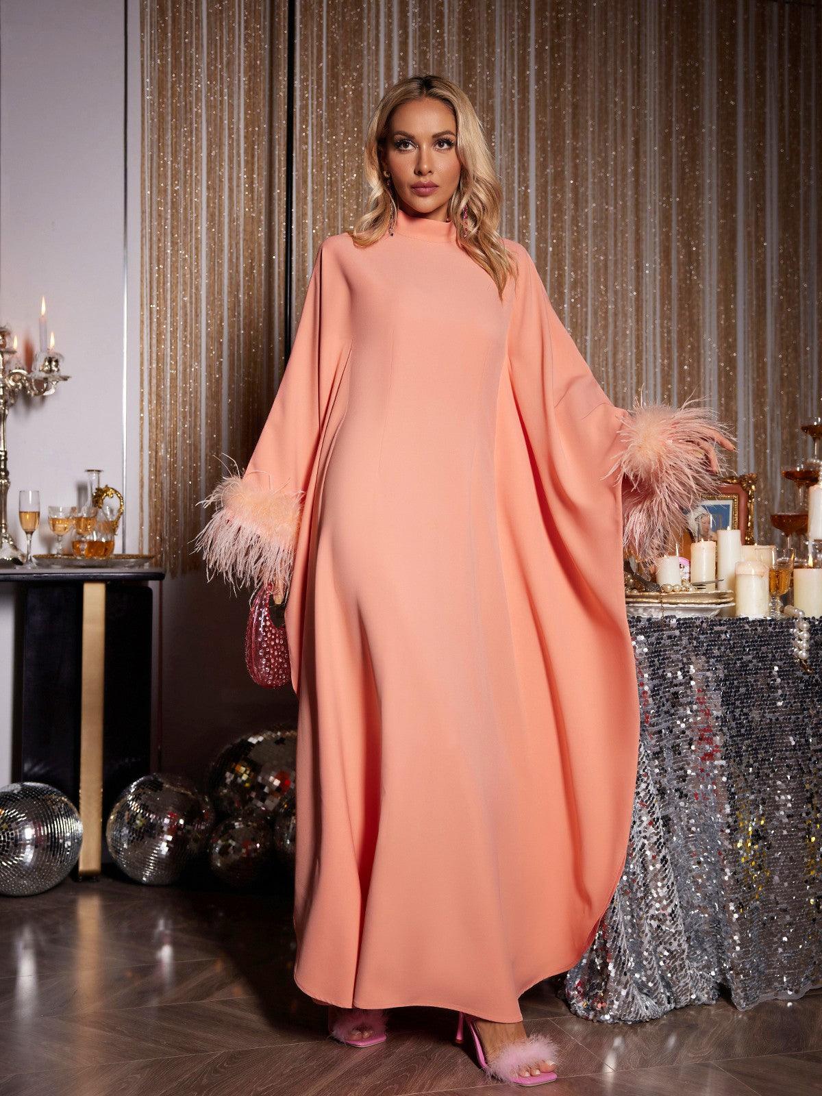 Ceridwen Long Sleeve Feather Maxi Dress In Orange – Mew Mews