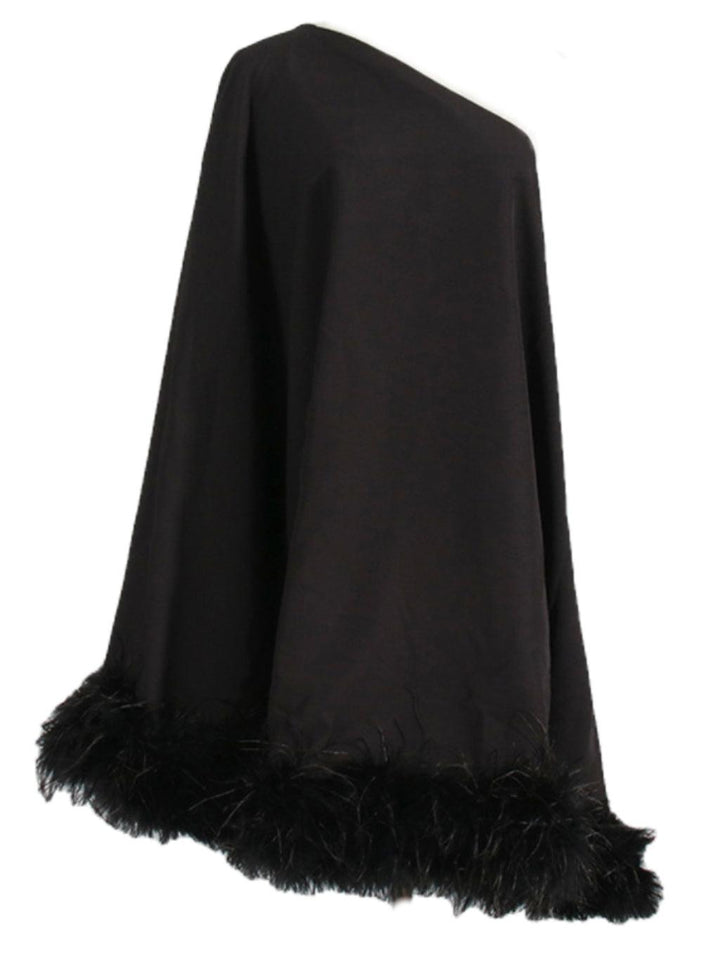 Ceridwen One Shoulder Feather Mini Dress In Black - Mew Mews