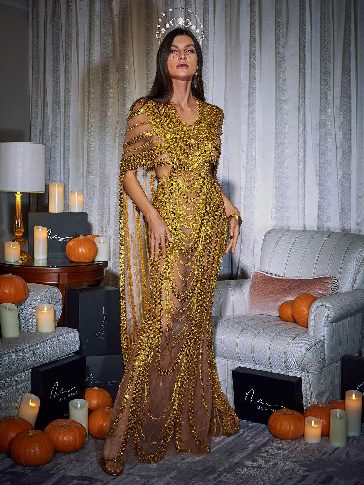 Gold mesh maxi dress hotsell