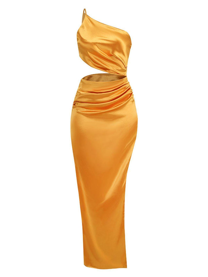 Chara One Shoulder Cutout Maxi Dress In Gold - Mew Mews